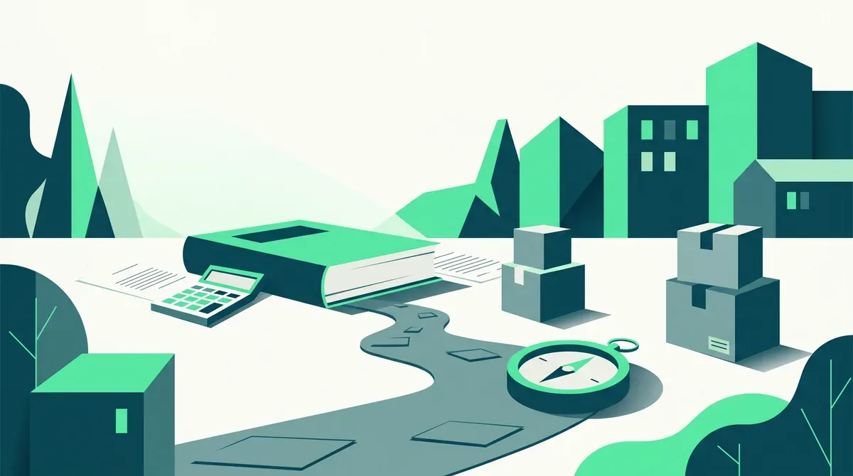Reconversion comptable : registre comptable, calculatrice et justificatifs sur un bureau