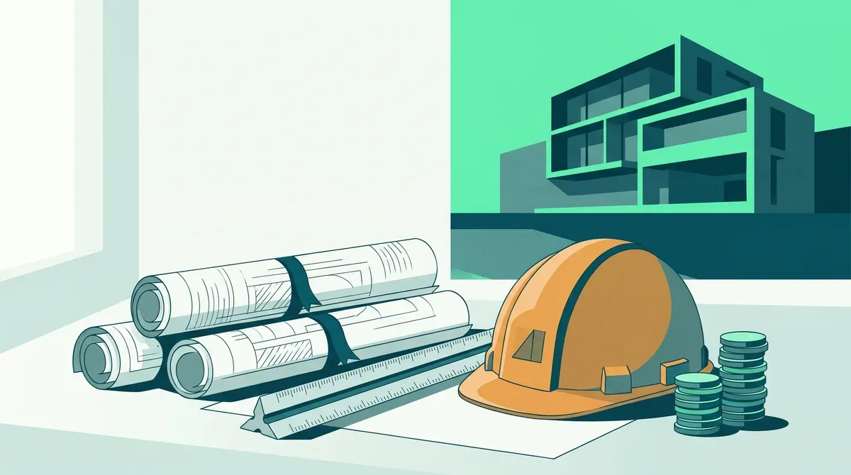 Métier d'économiste de la construction : plans, casque de chantier et chiffrage de projet